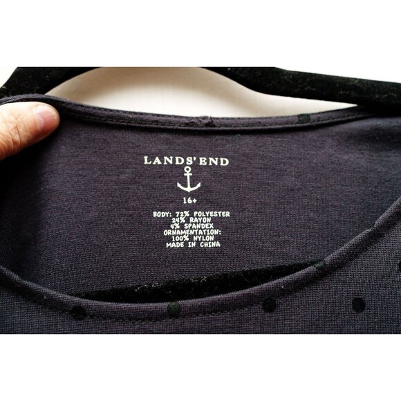 Lands' End black polka dot ruffles dress 16 goth witchy longsleeve midi - Picture 2 of 5